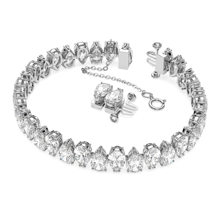 Matrix Tennis bracelet, Pear cut, White, Rhodium plated by SWAROVSKI