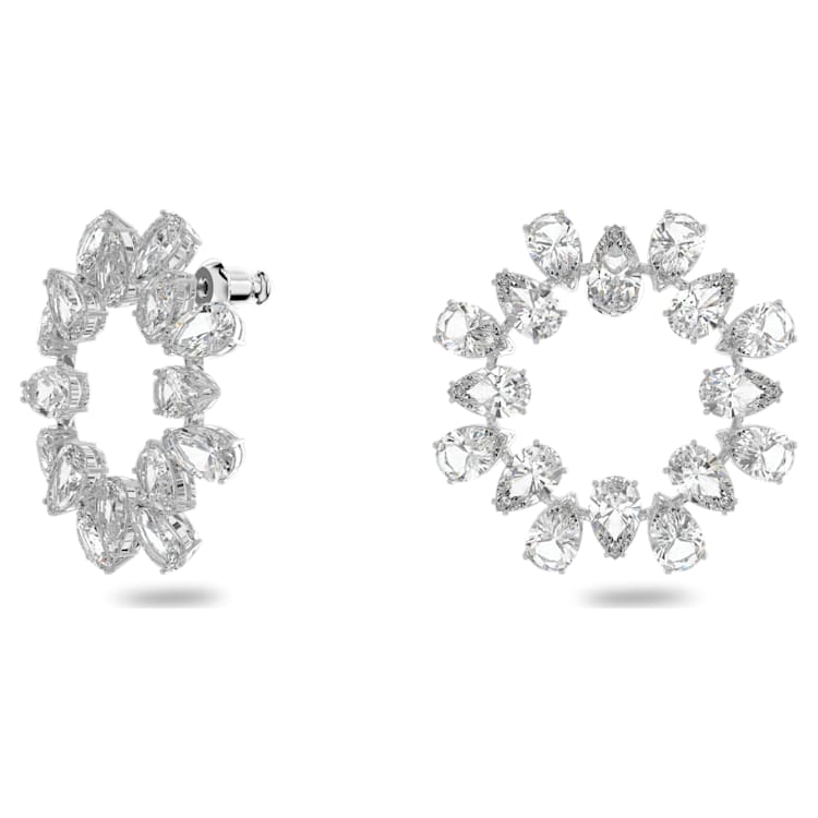 Matrix hoop earrings, Pear cut, White, Rhodium plated by SWAROVSKI