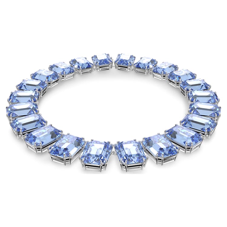 Millenia necklace, Oversized crystals, Octagon cut, Blue, Rhodium plated by SWAROVSKI