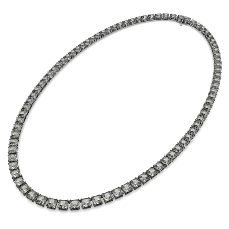 Millenia necklace, Square cut, Long, Grey, Ruthenium plated by SWAROVSKI