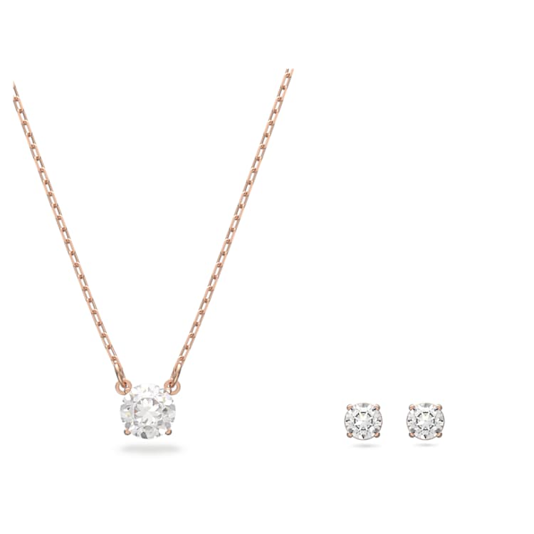 Stilla Attract set, Round cut, White, Rose gold-tone plated by SWAROVSKI