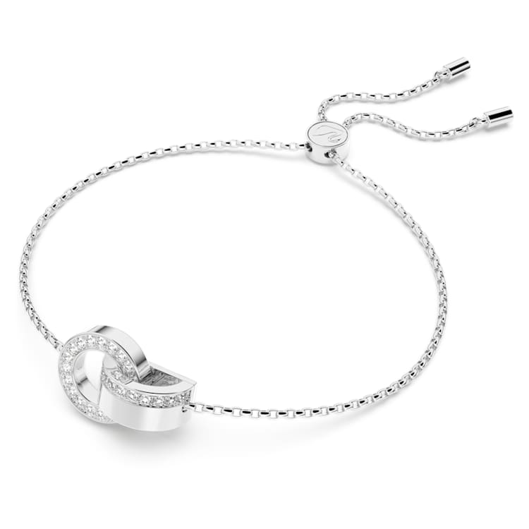 Dextera bracelet, Interlocking loop, White, Rhodium plated by SWAROVSKI