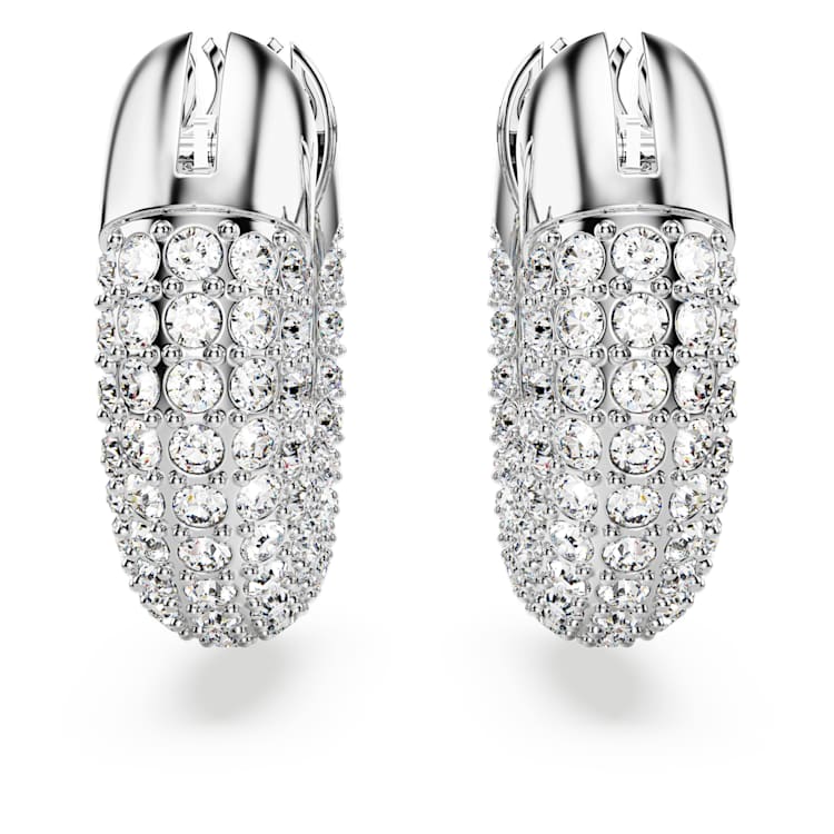 Dextera hoop earrings, Small, White, Rhodium plated by SWAROVSKI