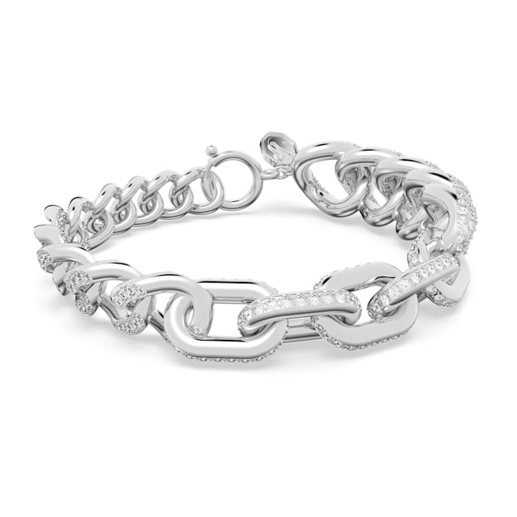 Dextera bracelet, Pavé, White, Rhodium plated by SWAROVSKI