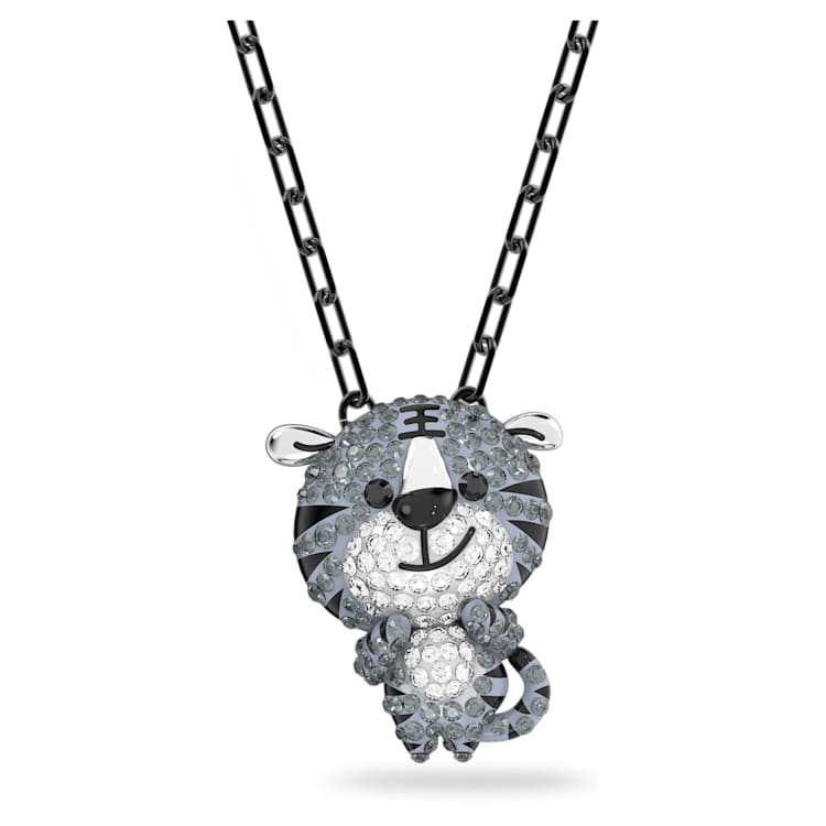 Zodiac Tiger pendant, Tiger, Grey, Ruthenium plated by SWAROVSKI