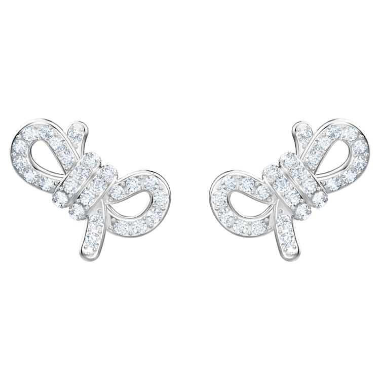 Lifelong Bow stud earrings, Bow, White, Rhodium plated by SWAROVSKI