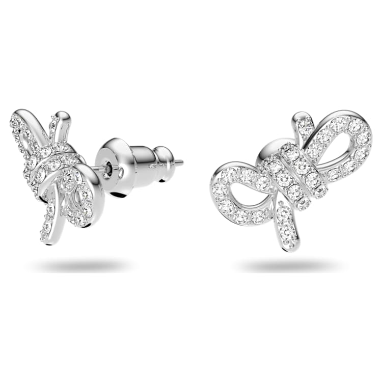 Lifelong Bow stud earrings, Bow, White, Rhodium plated by SWAROVSKI