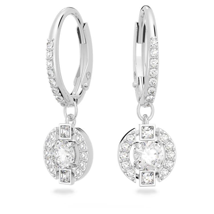 Una drop earrings, Round cut, Pavé, White, Rhodium plated by SWAROVSKI