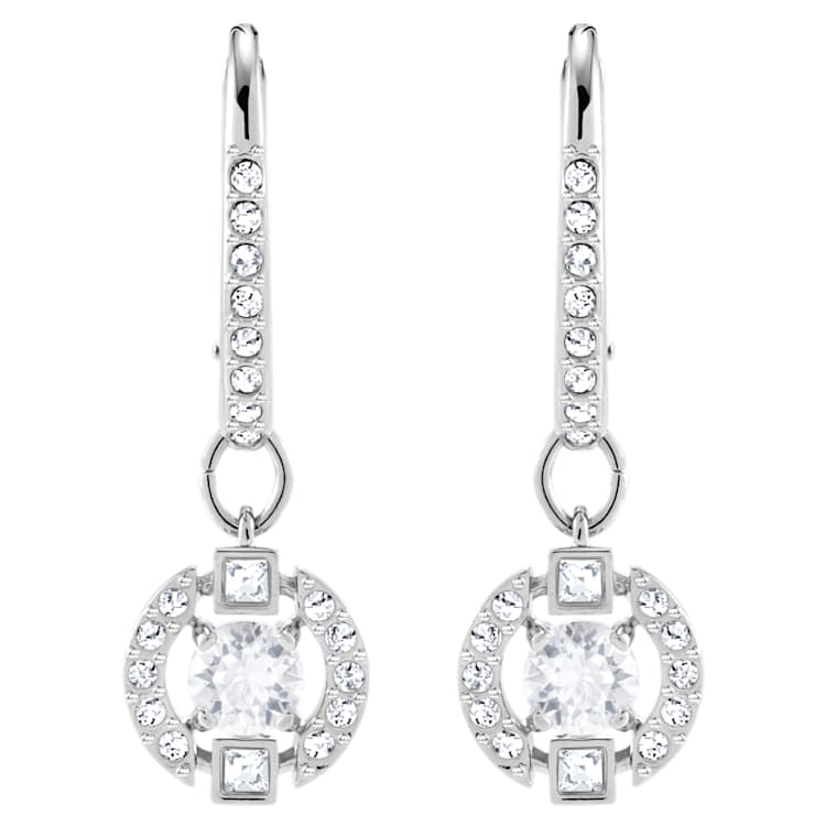 Una drop earrings, Round cut, Pavé, White, Rhodium plated by SWAROVSKI