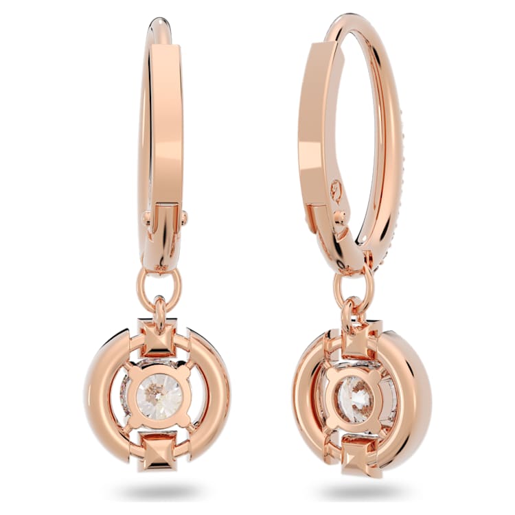 Una drop earrings, Round cut, Pavé, White, Rose gold-tone plated by SWAROVSKI