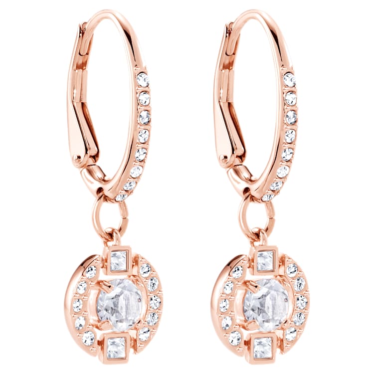 Una drop earrings, Round cut, Pavé, White, Rose gold-tone plated by SWAROVSKI