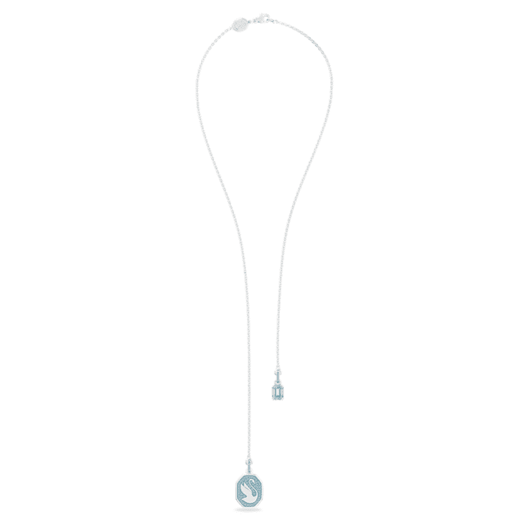 Swan Y necklace, Swan, Blue, Rhodium plated by SWAROVSKI