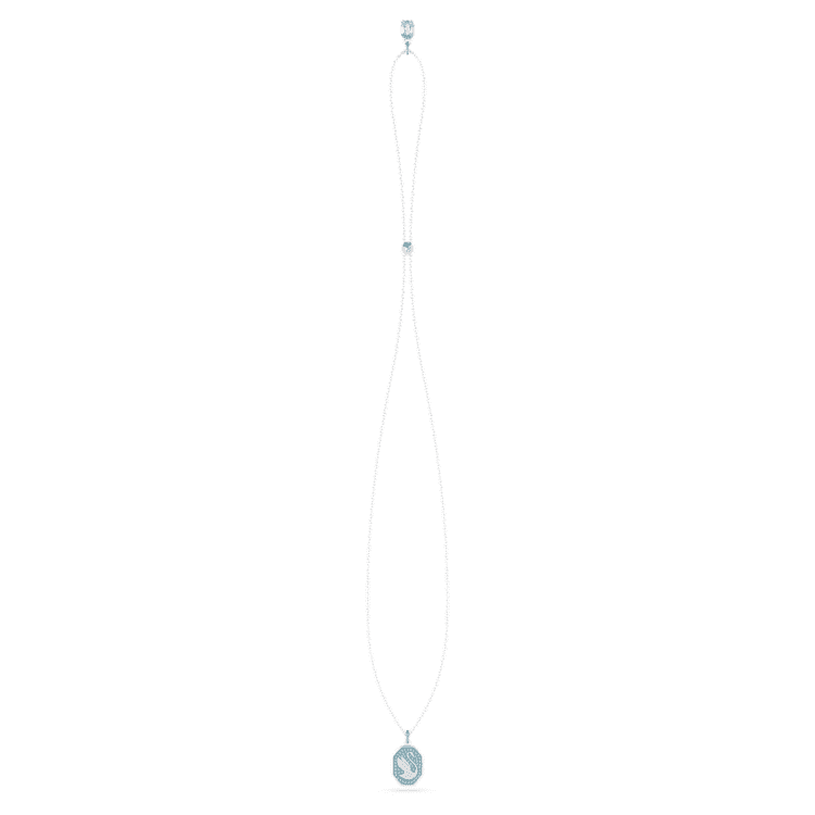 Swan pendant, Swan, Long, Blue, Rhodium plated by SWAROVSKI