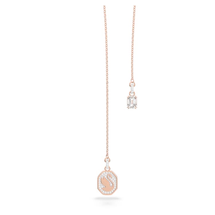 Swan Y necklace, Swan, White, Rose gold-tone plated by SWAROVSKI