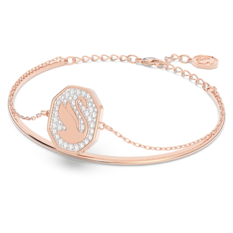 Swan bangle, Swan, White, Rose gold-tone plated by SWAROVSKI