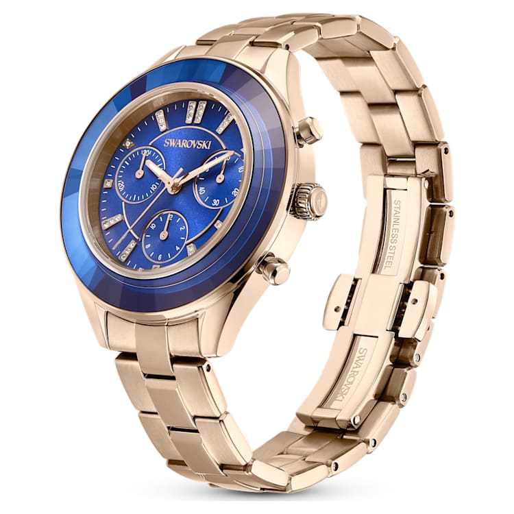 Octea Lux Sport watch, Swiss Made, Metal bracelet, Blue, Champagne gold-tone finish by SWAROVSKI