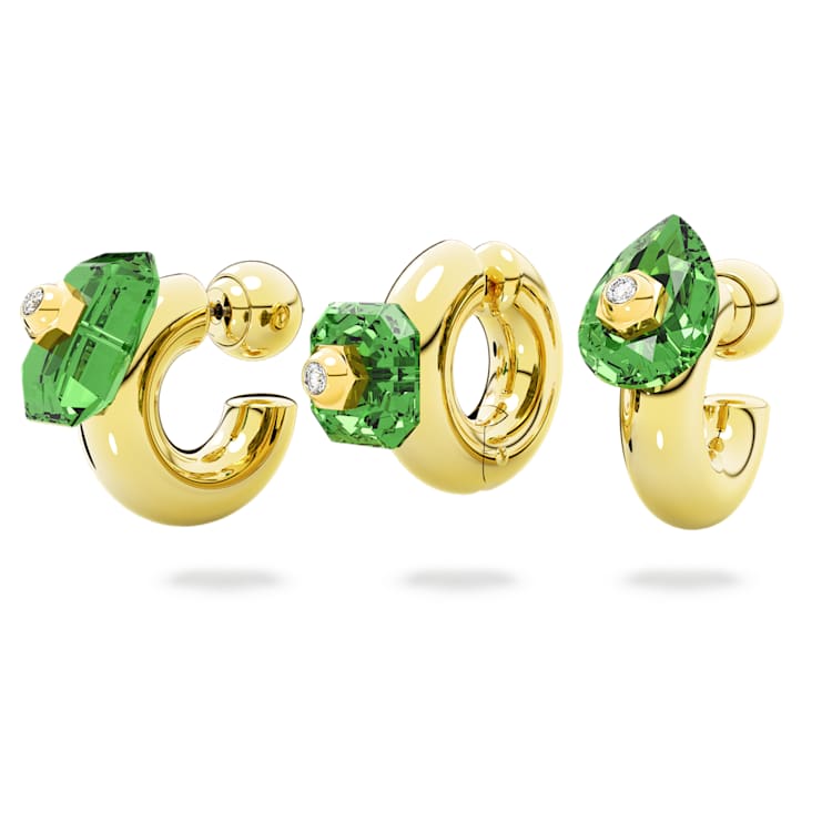 Numina hoop earrings, Set (3), Mixed cuts, Green, Gold-tone plated by SWAROVSKI