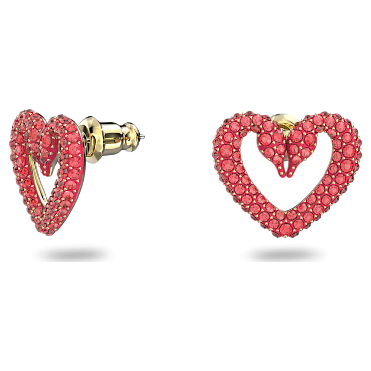 Sublima stud earrings, Heart, Small, Red, Gold-tone plated by SWAROVSKI