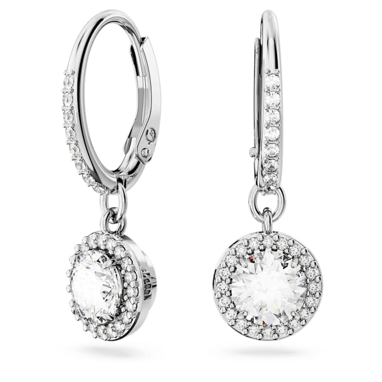 Una Angelic drop earrings, Round cut, Pavé, White