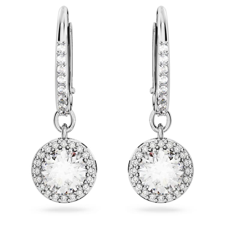 Una Angelic drop earrings, Round cut, Pavé, White