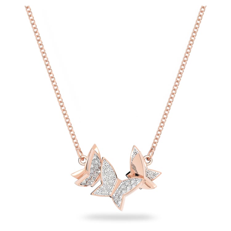Lilia necklace, Butterfly, White, Rose gold-tone plated by SWAROVSKI