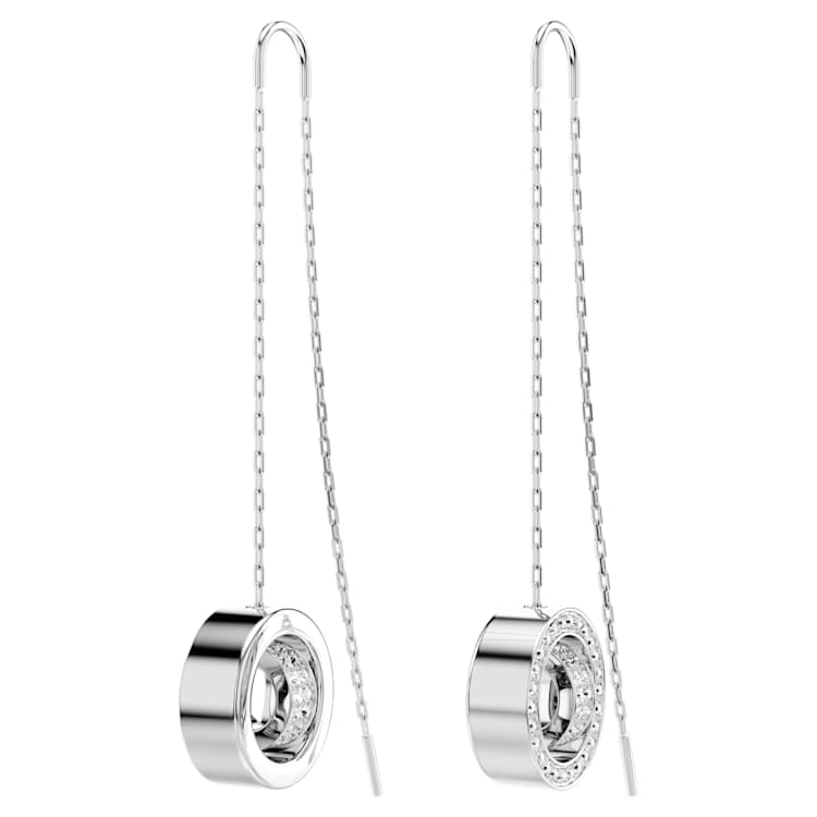 Dextera drop earrings, Long, White, Rhodium plated by SWAROVSKI