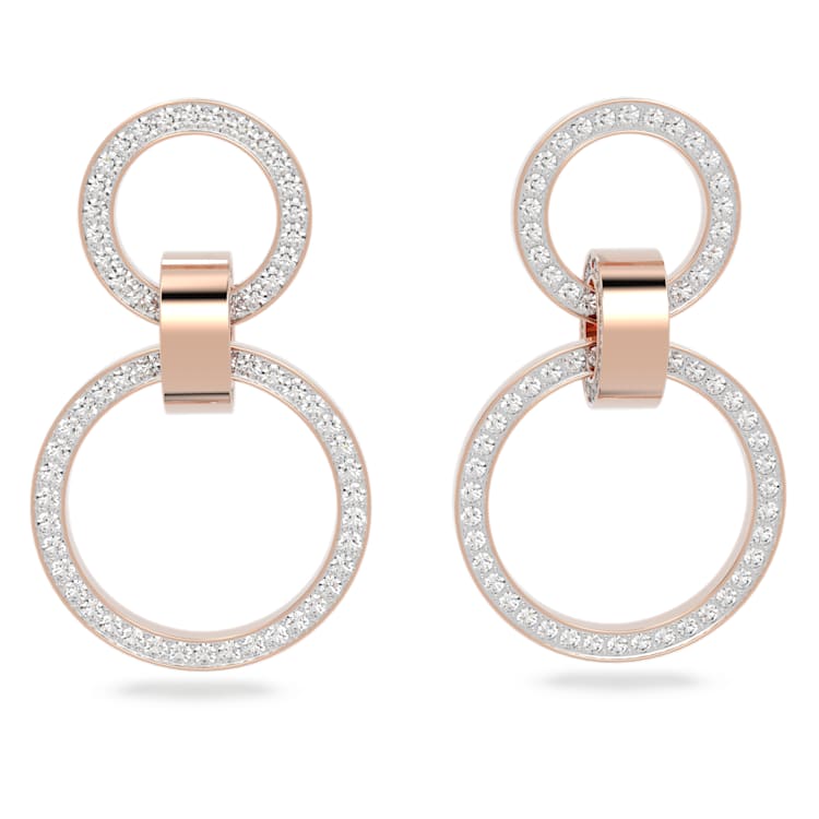 Dextera hoop earrings, White, Rose gold-tone plated by SWAROVSKI