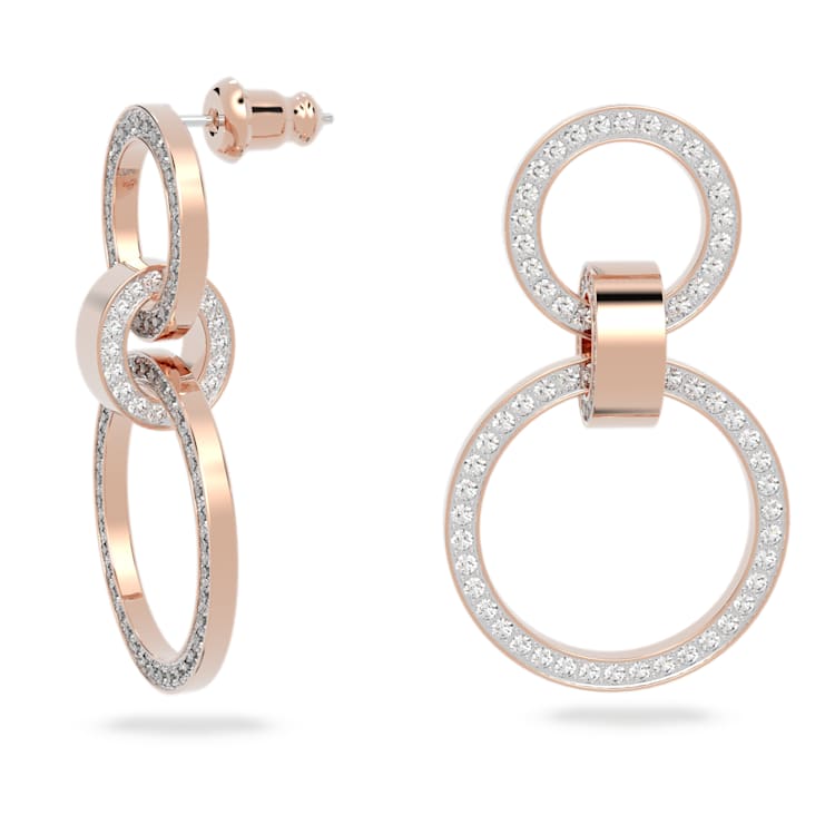 Dextera hoop earrings, White, Rose gold-tone plated by SWAROVSKI