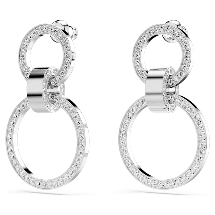 Dextera hoop earrings, White, Rhodium plated by SWAROVSKI