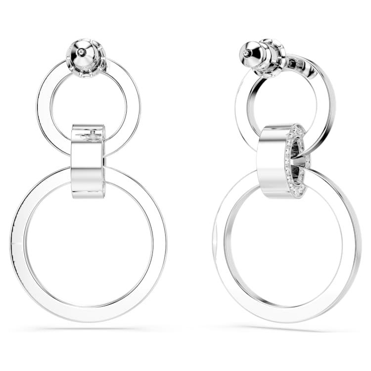 Dextera hoop earrings, White, Rhodium plated by SWAROVSKI