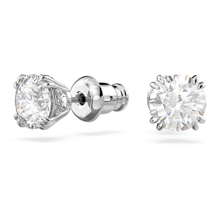 Stilla stud earrings, Round cut, White, Rhodium plated by SWAROVSKI