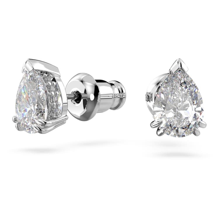 Stilla stud earrings, Pear cut, White, Rhodium plated by SWAROVSKI