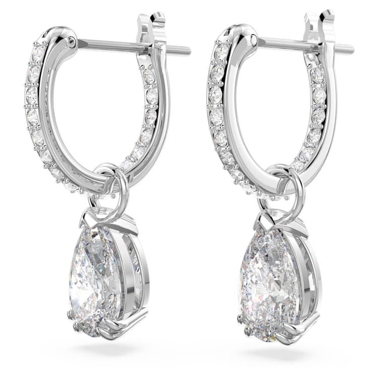 Stilla hoop earrings, Pear cut, White, Rhodium plated by SWAROVSKI