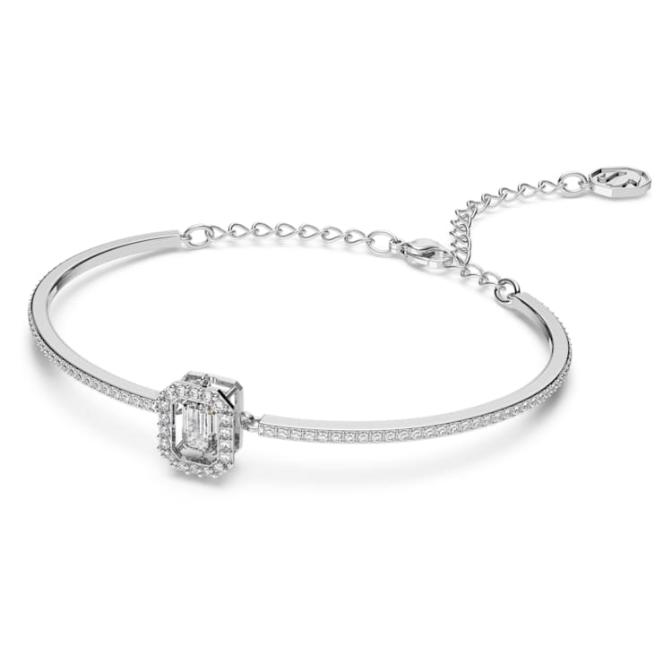 Una bangle, Octagon cut, Pavé, White, Rhodium plated by SWAROVSKI