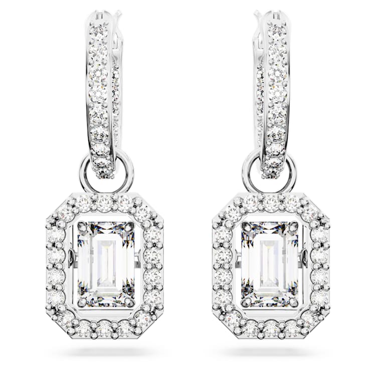 Una drop earrings, Octagon cut, White, Rhodium plated by SWAROVSKI