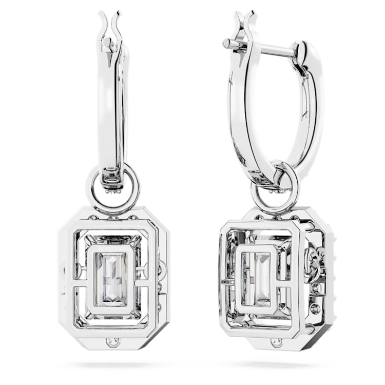 Una drop earrings, Octagon cut, White, Rhodium plated by SWAROVSKI