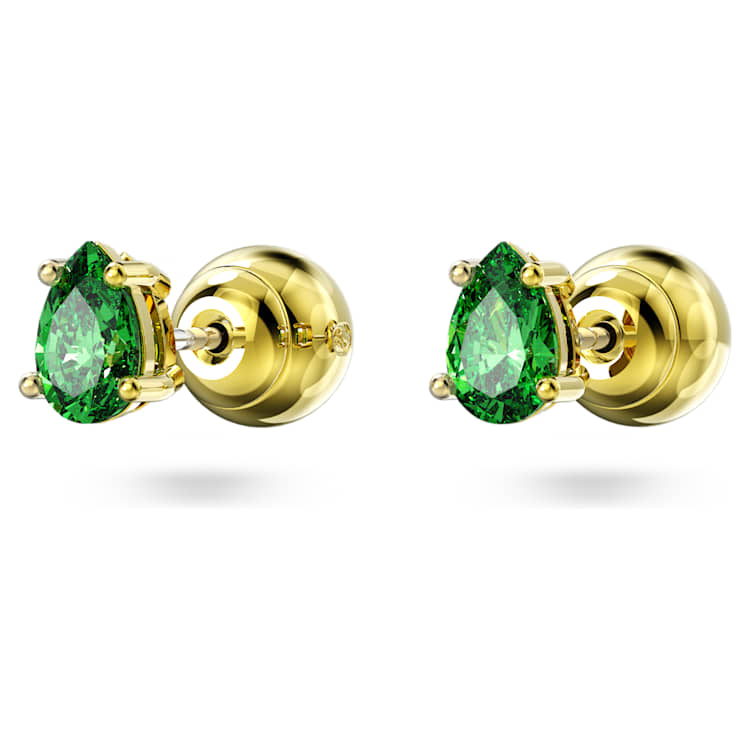 Chroma stud earrings, Pear cut, Green, Gold-tone plated by SWAROVSKI