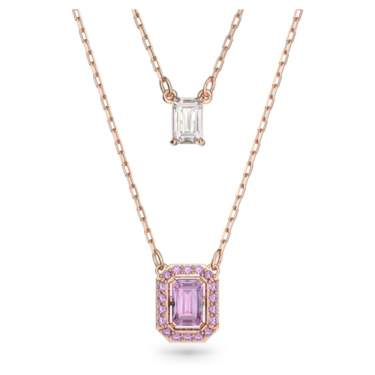 Una layered necklace, Octagon cut, Purple, Rose gold-tone plated by SWAROVSKI