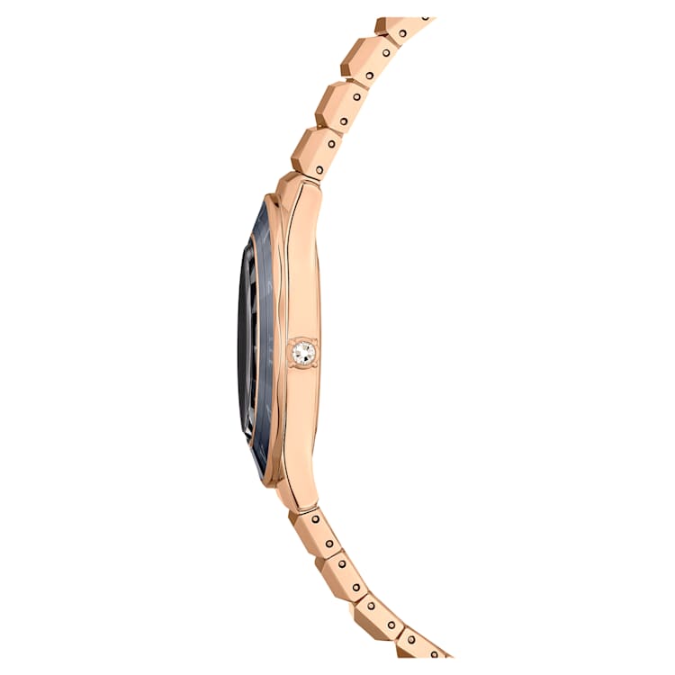 Watch, 37mm, Swiss Made, Metal bracelet, Black, Rose gold-tone finish by SWAROVSKI