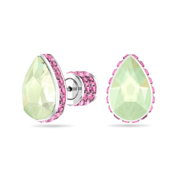 Chroma stud earrings, Drop cut, Multicoloured, Rhodium plated by SWAROVSKI