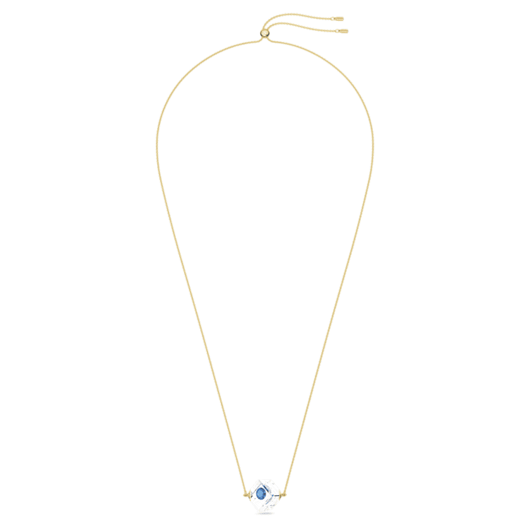 Curiosa necklace, Floating chaton, Blue, Gold-tone plated by SWAROVSKI