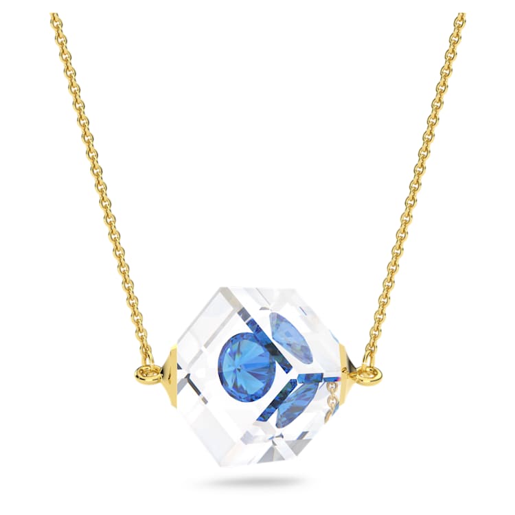 Curiosa necklace, Floating chaton, Blue, Gold-tone plated by SWAROVSKI