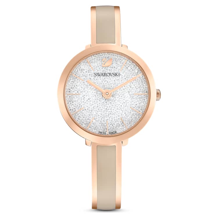 Crystalline Delight watch, Swiss Made, Metal bracelet, Grey, Rose gold-tone finish by SWAROVSKI