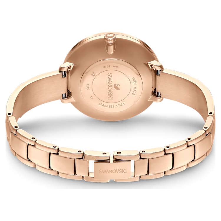 Crystalline Delight watch, Swiss Made, Metal bracelet, Grey, Rose gold-tone finish by SWAROVSKI