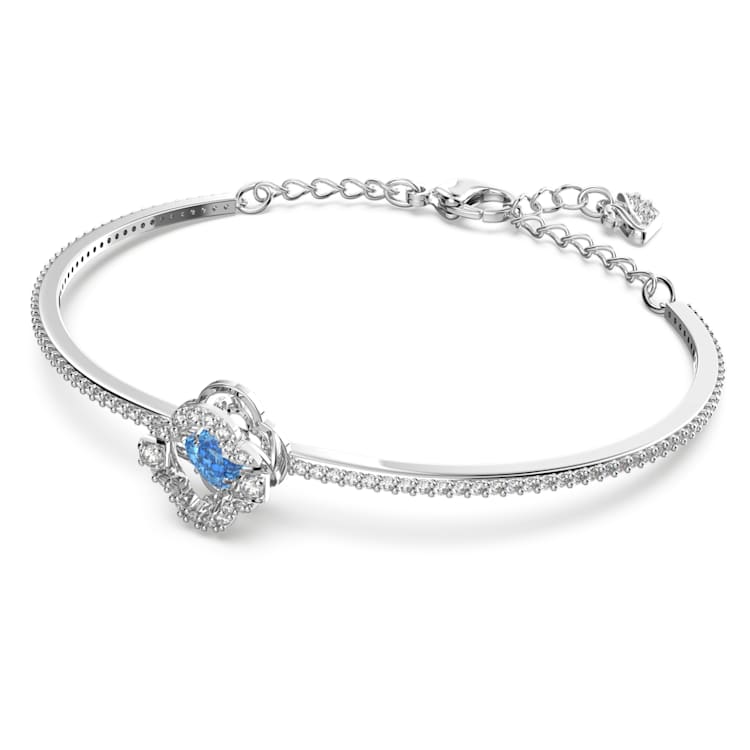 Una bangle, Clover, Blue, Rhodium plated by SWAROVSKI