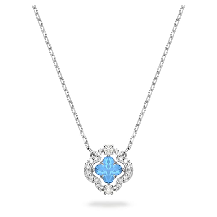 Una necklace, Clover, Blue, Rhodium plated by SWAROVSKI