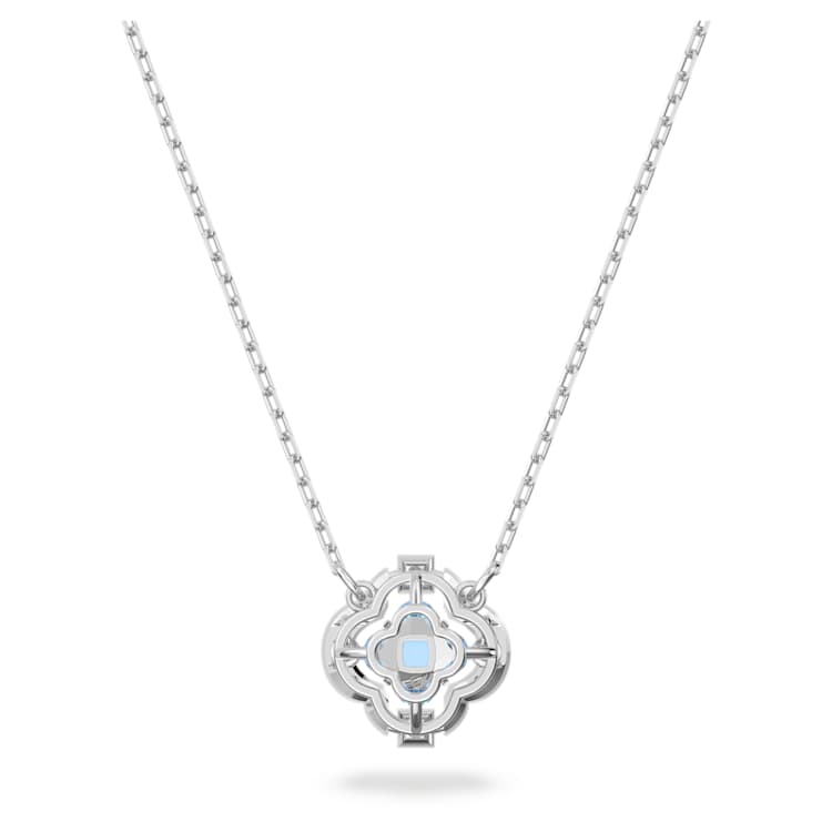 Una necklace, Clover, Blue, Rhodium plated by SWAROVSKI