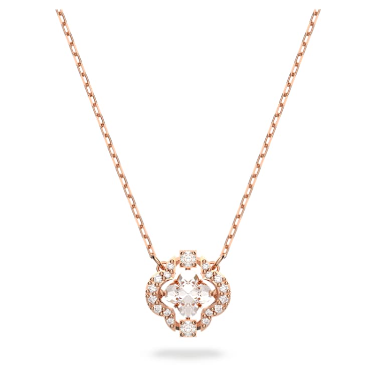 Una necklace, Clover, White, Rose gold-tone plated by SWAROVSKI