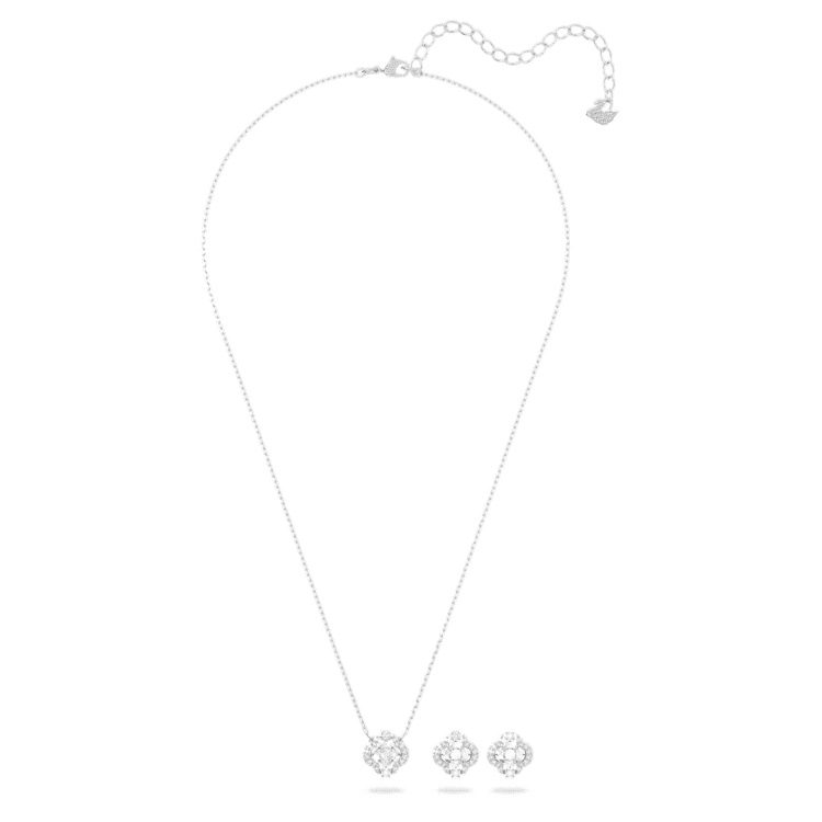 Una set, Mixed cuts, Clover, White, Rhodium plated by SWAROVSKI