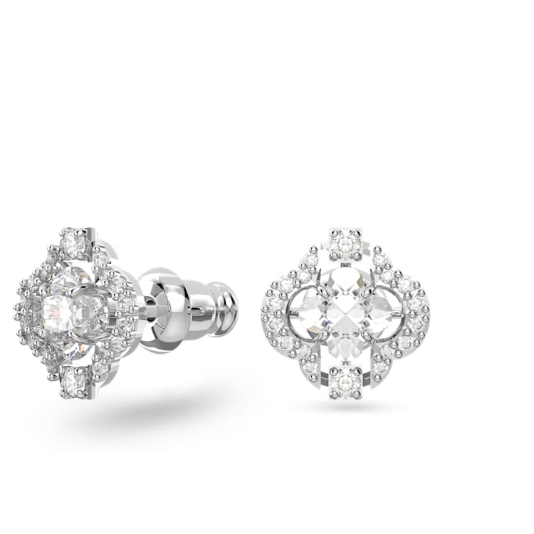 Una set, Mixed cuts, Clover, White, Rhodium plated by SWAROVSKI